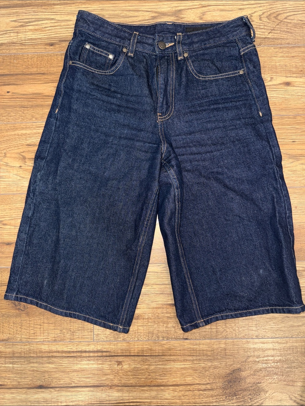 Zara women Dark Indigo Denim long Jean Shorts